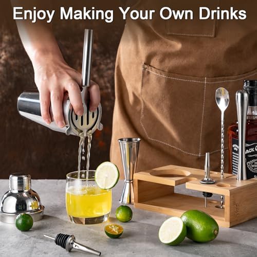 Briout Cocktail Shaker Set Bartender Kit with Stand, Silver