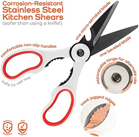 Premium 4-in-1 Kitchen Shears - White & Red - 10 Sets (10 Scissors)