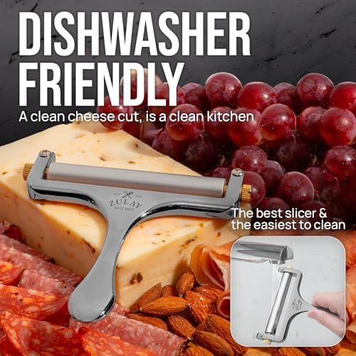 Zulay Kitchen Stainless Steel Wire Cheese Slicer - Adjustable Hand Held Cheese Cutter with 2 Extra Wires - Premium Cheese Shaver For Mozzarella, Cheddar, Gruyere - Cheese Cutter with Wire (Gunmetal)