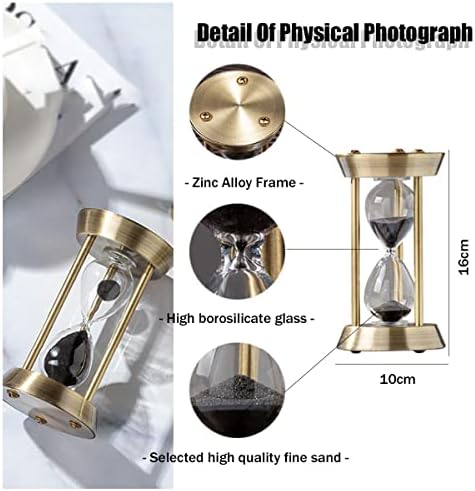 Hourglass Timer, 15 Minutes Hourglass Timer, Embossed White Sand Metal Glass Hourglass Timer, Used for Vintage Home Decoration, Office Decoration, Kitchen Wedding Gifts (F)