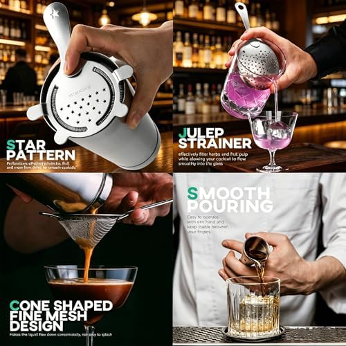 Homestia 5 Pieces Cocktail Strainer Set Stainless Steel Bar Tools Set