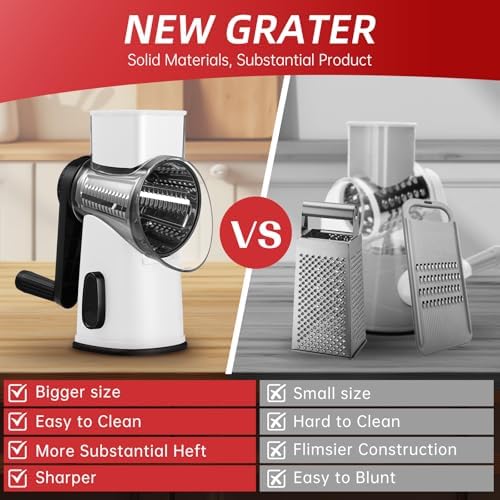 Rotary Hand Crank Cheese Grater,Cheese Shredder Vegetable Slicer(White)