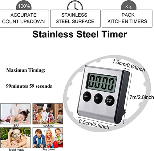 2 Pack Digital Magnetic Countdown Timer with Loud Alarm for Cooking, Baking, Sports Games