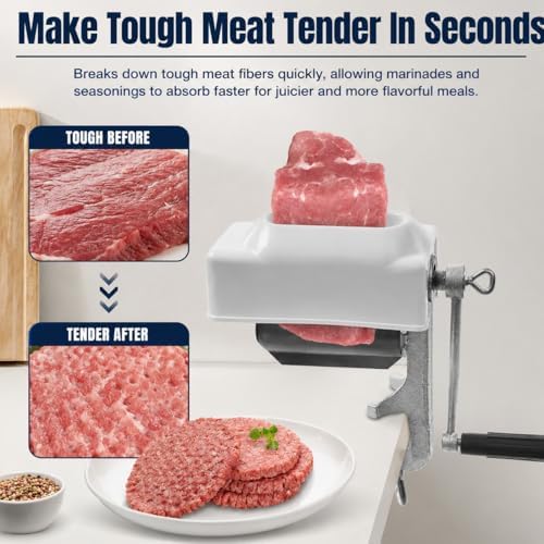 Manual Meat Tenderizer Cuber Tool, Heavy Duty Meat Tenderizer Machine, Desktop Clamp On Steak Flatten Cuber Rolling Tool with 4.5" Wide Feed for Steak Chicken Pork Beef, Silver