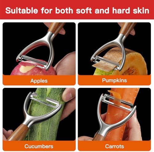 JUSEEPO Premium Vegetable Peeler, Y Type Swivel 304 Stainless Steel Blade Comfortable Solid Wood Handle, Practical gift for the home kitchen mom grandma for Veggie, Fruit, Potato(Merbau)