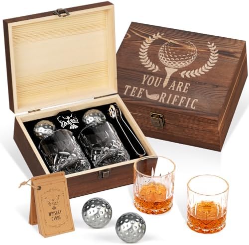 Oaksea Gifts for Men Dad Fathers' Day, Golf Ball Shaped Stainless Steel Whiskey Stones Gifts Set, Reuasable Ice Cube for Drinking, Anniversary Birthday Gifts for Him, Cool Stuff Bourbon Presents