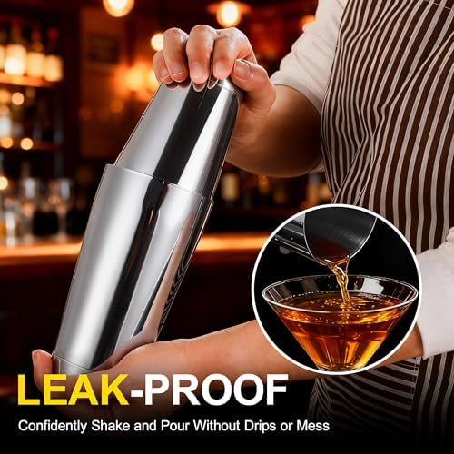 Boston Shaker Set, 18oz & 28oz 2-Piece Tins, Professional 304 Stainless Steel Cocktail Shaker with Leak-Proof Weighted Base for Bartending, Home & Bar Use (Silver)