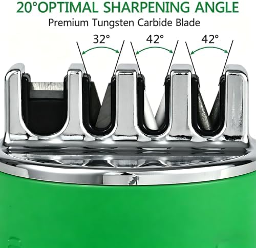 VIRO Compact Suction Kitchen Chef Knife Scissors Sharpener for Straight & Serrated Knives, 4-Stage Knife Sharpening Tool Helps Repair and Restore Blades, Grass Green
