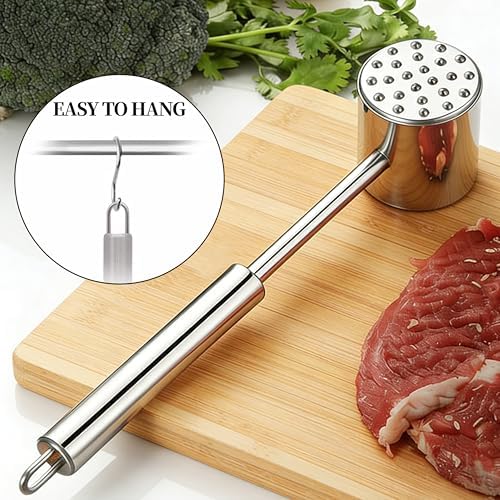 304 Stainless Steel Meat Pounder Kitchen Cooking Mallet Meat Tenderizer Mallet Meat Mallet Hammer Tenderizer,Dual Side Heavy Duty Meat Beater Pounder Flattener Meat Hammer for Steak and Beef