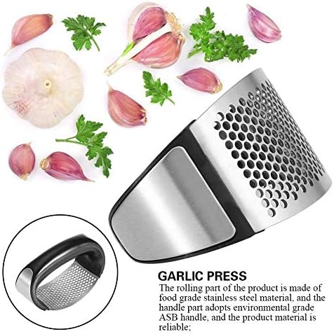 Fdit Garlic Press, Stainless Steel Curved Garlic Crusher with Ergonomic Handle, 4.1x2x3 Inch