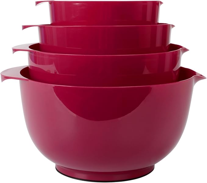 BoxedHome Classic Mixing Bowls Set of 4, BPA Free Plastic, Microwave Safe | 4.5, 3.5, 2.5 and 1.7 QT, Non-slip Base Large Non-toxic Nesting Bowl with Pour Spout, Dishwasher Safe, for Prep, Cooking