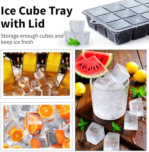 Silicone Ice Cube Tray 2 Pack, HANCELANT Ice Cube Mold, Ice Trays for Freezer with Lid for Whiskey, Cocktail, Drinks and Food, Freezer, BPA Free, Easy Release