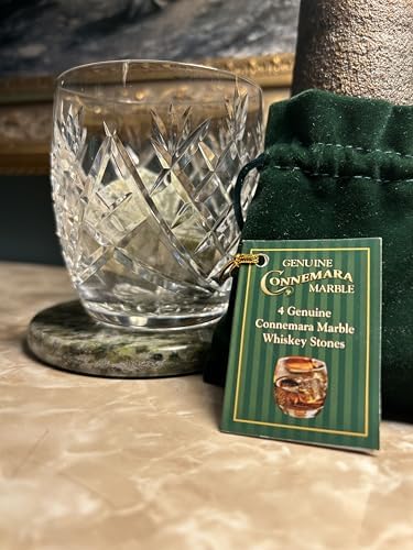 Set of 4 Whiskey Stones Irish Connemara Marble Chilling Rocks Reusable Ice Cubes Scotch, Bourbon, Liquor and Cocktail DrinksStones Bar Accessories Gifts for Men