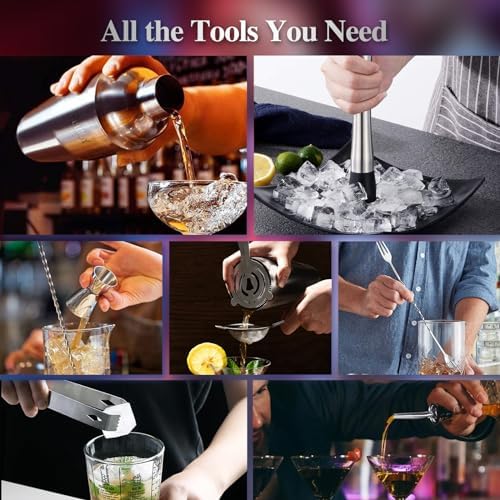 Cocktail Shaker Bartender Kit-12 Piece Cocktail Shaker Set with Stand, Stainless Steel Bar Set Tools Drink Mixer Set with Martini Shaker,Strainer,Jigger,Bar Spoon,Muddler, Gift for Men Dad&Him