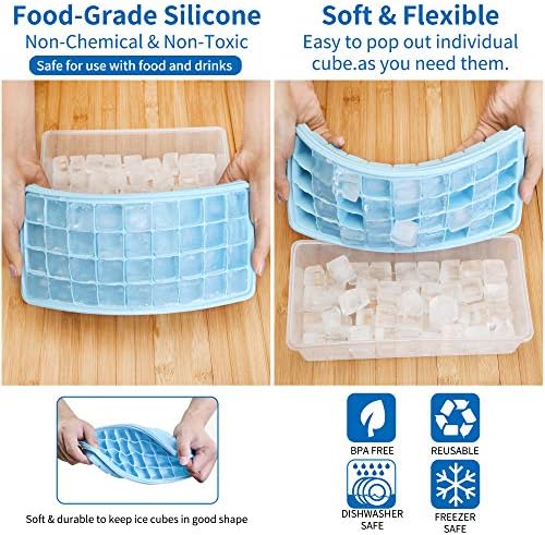 Silicone Ice Cube Tray with Leak-Proof Lid & Storage Bin for Freezer – BPA-Free 36-Piece Nugget Ice Molds, Spill-Resistant Cover & Ice Scoop Container Cover