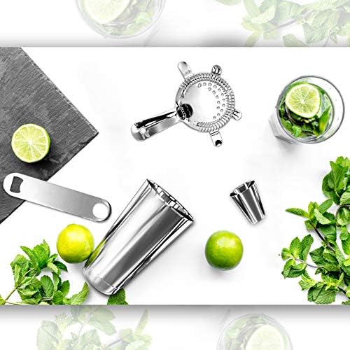 NutriChef Mixology Bartender Cocktail Shaker Set - Includes 15 & 30 oz Stainless Steel Shakers, 6 Bottle Pourers & More | Essential Martini Making Kit | Drink Mixing Set | 15 Piece Cocktail Bar Set