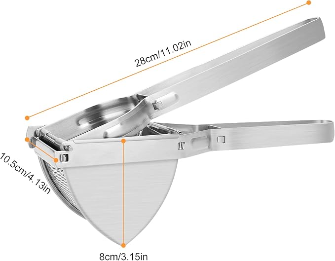 Potato Ricer, Stainless Steel Potato Ricer and Masher Commercial Potato Fruit Meat Press Chopper Mincer Masher Crusher Helper with Ergonomic Comfort Grip for Home Kitchen, 11.02 x 3.15 x 4.13inch