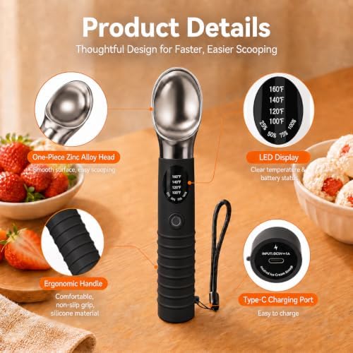 Heated Ice Cream Scoop with Removable Dishwasher Safe Head