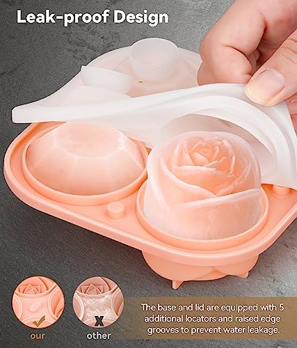 Ice Cube Tray with Lid, Silicone Ice Molds with Round, Square, Diamond, Rose, Large Ice Cube Mold for Whiskey, Bourbon, Cocktails, Easy Release BPA Free, Set of 2 (Pack of 2)