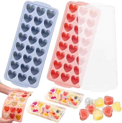 Heart Ice Cube Molds with Lid 2 Pcs Mini Heart Ice Cubes Tray for Whiskey