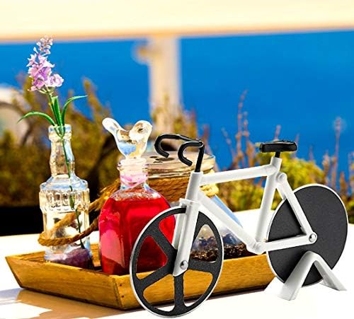 Bicycle Pizza Cutter Wheel SENRISE Bike Pizza Slicer Dual Stainless Steel Non-stick Cutting Wheels With a Stand, for Home Pizza Lovers (1PC, White)