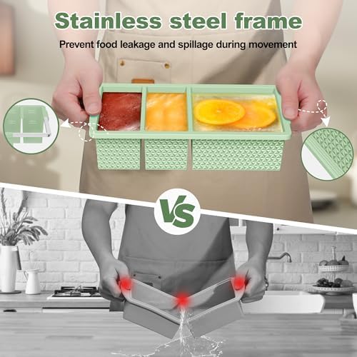 3 Pack - Silicone Freezer Trays with Lid, 1-Cup & 2 Cup Freezer Molds, Silicone Food Storage Containers for Meal Prep, Freezing Soup Sauce, Broth Leftovers