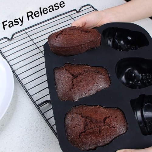 Skull Cake Pan Silicone Mold, Skull Ice, Pirate Baking Pan For Baking, For Halloween, Birthday Party, Ice Cube Tray (6 Cavity Large Mold) (6 Cavity Large Mold)