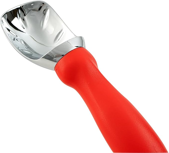 Restaurantware Comfy Grip 7.9 x 2 Inch Kitchen Ice Cream Scoop 1 Heavy-Duty Ice Cream Disher - Ergonomic PP Handle Dishwashable Red Metal Ice Cream Spade With Lid Opener Notch Multi-Use
