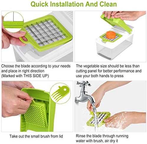 TeqHome Vegetable Chopper, Quick Potato Tomato Fruit Cutter Onion Slicer Set w/3 Blades Stainless Steel Food Chopper