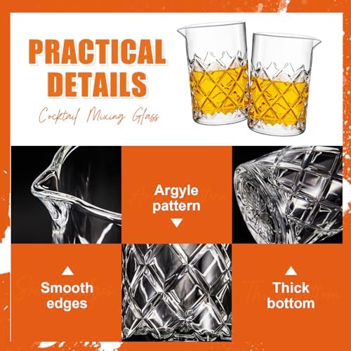 Dandat 6 Pcs 24 oz Cocktail Mixing Glass Thick Base Stirring Glass, Grid