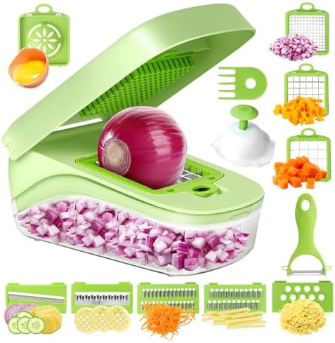 17-in-1 Vegetable Chopper, Multifunctional Veggie Chopper Dicer, Vegetable Cutter with Container, French Fry Cutter for Potatoes, Onion Chopper with Hand Guard, Essential Kitchen Tool for Salad, Fruit