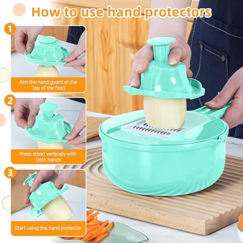 Multifunction mandoline slicer;vegetable chopper;vegetable slicer;food slicer;food chopper;chopper container;onion chopper;mandoline food slicer;vegetable cutter;chopping artifact (green, 7 in 1)