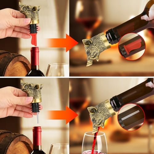 Wild Boar Head 2-In-1 Wine Aerator Bottle Pourer and Stopper for Men Women, Hunting Gifts for Hunters, Liquor Bottle Pourers Spout for Alcohol Spirits, Wine Gifts Accessories