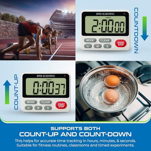 Sper Scientific 24-Hour Digital Lab + Kitchen Timer with LED Light 810001 - Precision Countdown Timer with Large Display, Loud Alarm & Clock Mode - for Cooking, Lab Experiments & More - 2 pc