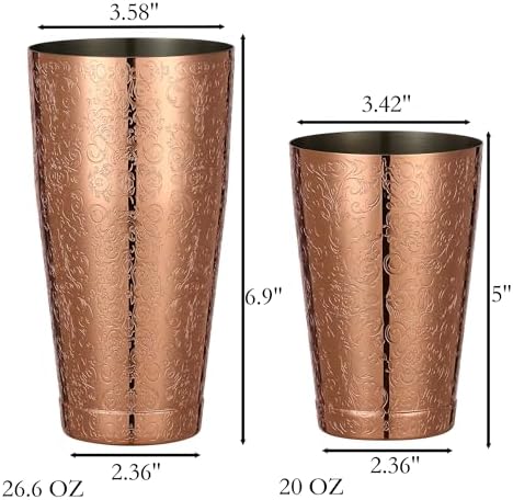 Stainless Steel Boston Shaker with Etched Pattern Weighted Shaking Tin Set (Spirit Copper Plated)