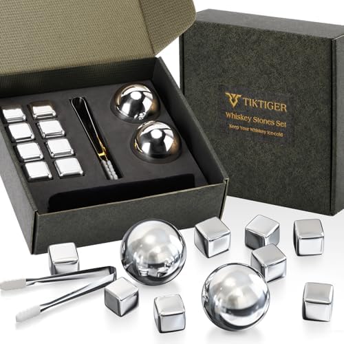 Whiskey Ice Cubes Set - 8 Reusable Ice Cubes and 2 Ice 55mm Ball