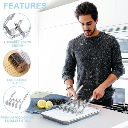 5-Wheel Professional Pastry Cutter - Stainless Steel Pizza & Dough Tool, Multi-Use Kitchen Utensil for Baking, Lattice Cutting, Cookie Dividing - Heavy Duty Pastry Wheel with Ergonomic Handle