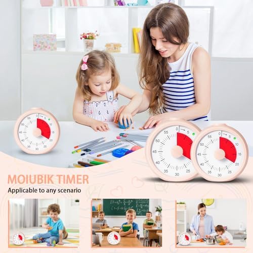 Visual Timer for Kids 60 Minute Countdown Timer for Classroom Study Office Kitchen with Silent Operation RoundTimer (Pink)