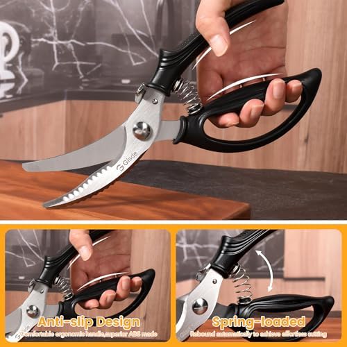 Gisde Heavy Duty Poultry Shears Kitchen Shears for Food Kitchen Scissors All Ppurpose Heavy Duty Scissors for Chicken, Meat, Bone, Poultry, Spring Loaded, Dishwasher Safe