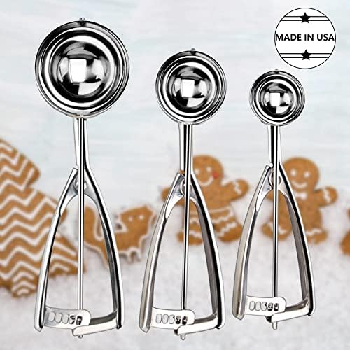 Cookie Scoop for Baking Set of 3 - Ice Cream Scoop Stainless Steel - Cookie Dough Scoop Melon Baller Baking Cupcake