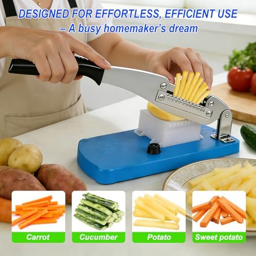 French Fry Cutter for Potatoes, Mandoline Slicer for Uniform Slices & Vegetable Chopper, Professional Potato Slicer with Comfort Handle and Stainless Steel Blade for Easy Homemade Fries/Chips