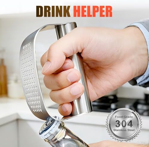 Garlic Press Rocker,Stainless Steel Garlic Presser,Crusher and Chopper,Kitchen Garlic Mincer Tool with Peeler & Cleaning Brush,For Extract Garlic Paste (1 SET)