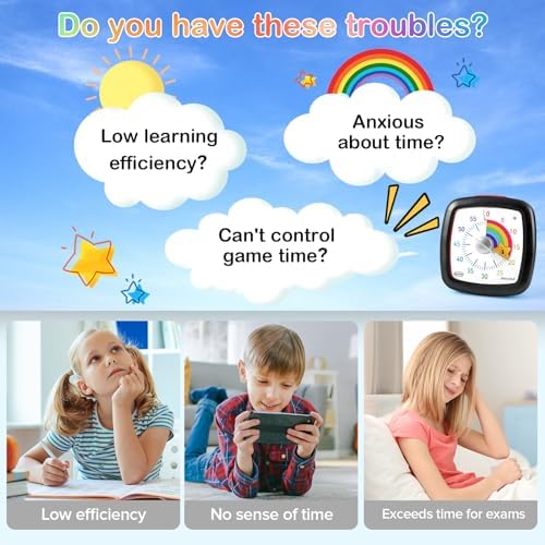 Secura 60-Minute Visual Timer, Silent Study Timer for Kids and Adults