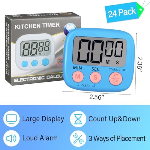 Leumoi 24 Pcs Digital Kitchen Timers Bulk Timer for Classroom, Blue