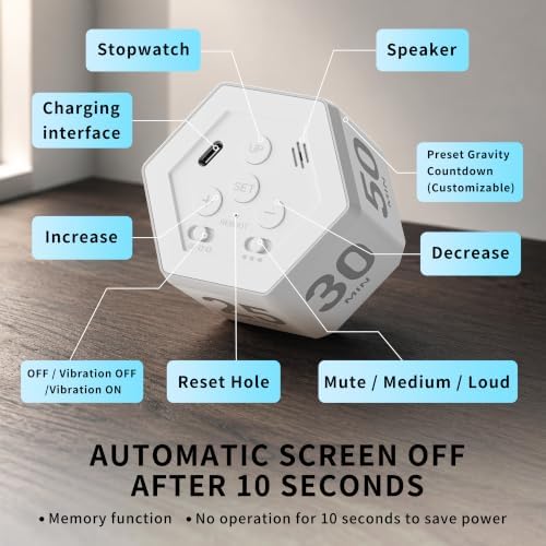 Visual Productivity Timer with Stopwatch, 5 & 25 Minute Presets