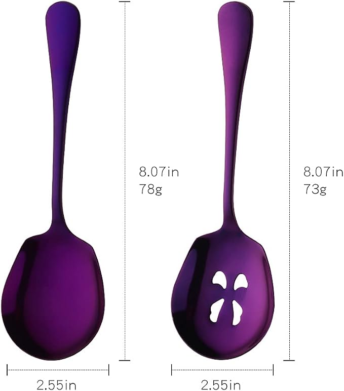 Meisha Serving Spoons Set, 3 Serving Spoons and 3 Slotted Serving Spoons, Purple Stainless Steel Serving Utensils for Buffet Can Banquet Cooking Kitchen - Mirror Polished