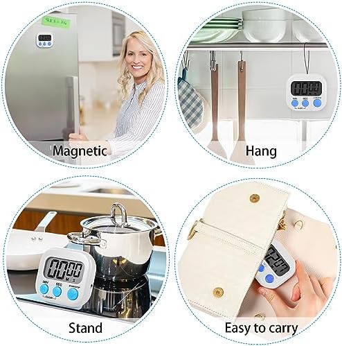 Weewooday 12 Pcs Digital Kitchen Magnetic Timer Bulk Classroom Count up Countdown Egg Timer Cute Desk Stopwatch for Back to School Teacher Kids Cooking Office(White,Stylish Style)
