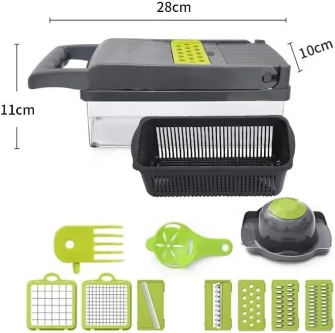 16 in 1 Vegetable Chopper Dicer with Container, Cheese Grater Mandoline Slicer, Stainless Steel Blades, Manual Hand Kitchen Gadget for Onion Potato Fruit