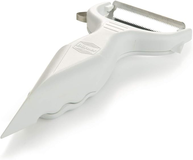 Börner Vegetable Peeler (6-in-1) • Garnishing Peeler with Grater • Multifunctional Peeler for Fruits & Vegetables • Fruit Peeler, Universal Peeler, Potato Peeler • Color: White