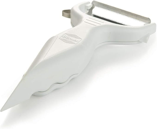 Börner Vegetable Peeler (6-in-1) • Garnishing Peeler with Grater • Multifunctional Peeler for Fruits & Vegetables • Fruit Peeler, Universal Peeler, Potato Peeler • Color: White